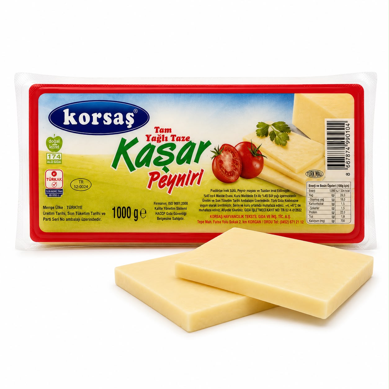 Korsaş Tam Yağlı Taze Kaşar Peyniri 1Kg