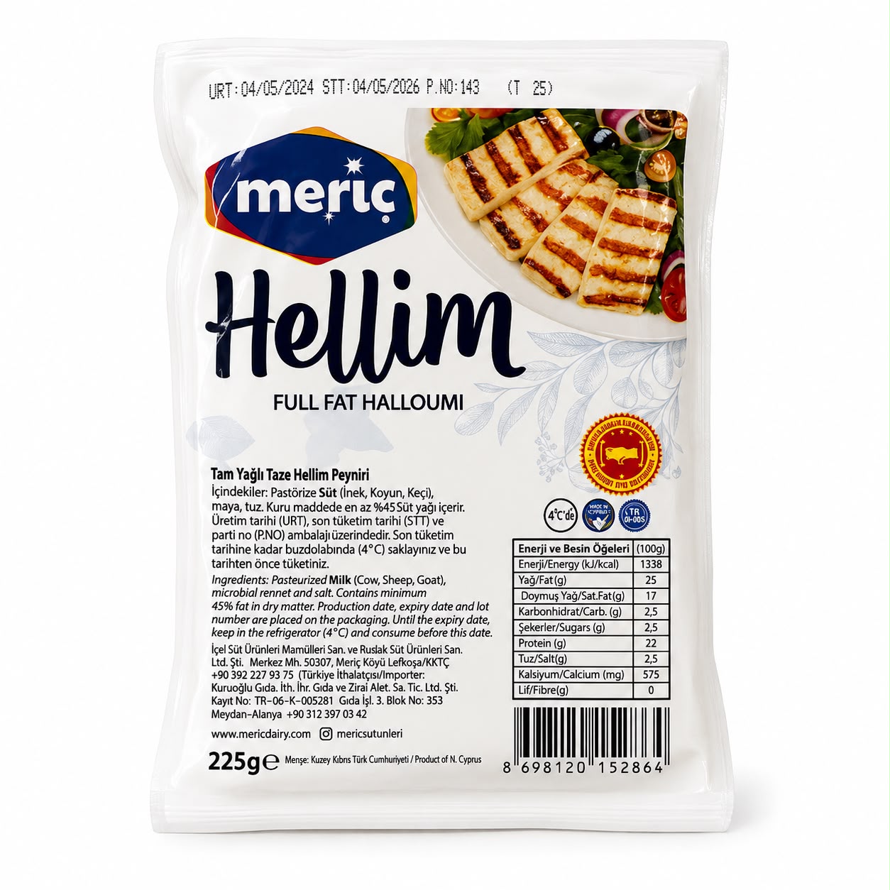 Meriç Orijinal Kıbrıs Hellim Peyniri 225 Gr
